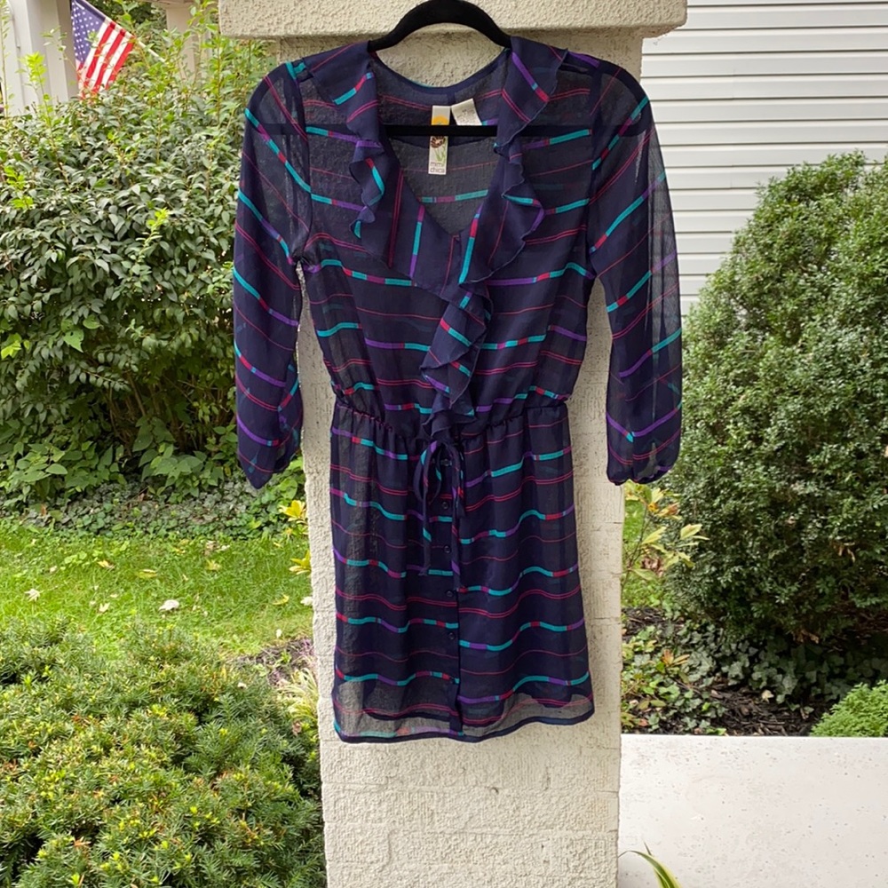Mimi Chica sheer blue striped swim coverup NWOT